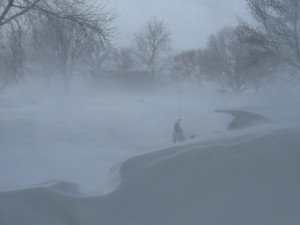 Snow drifting and white out conditions