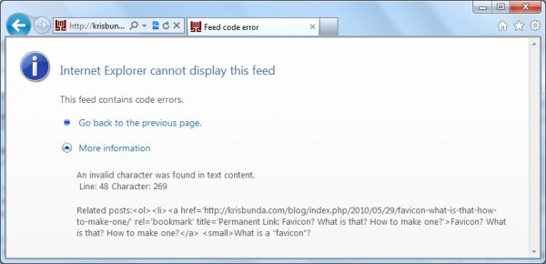 IE Screenshot - WordPress RSS Feed Error - YARPP Settings