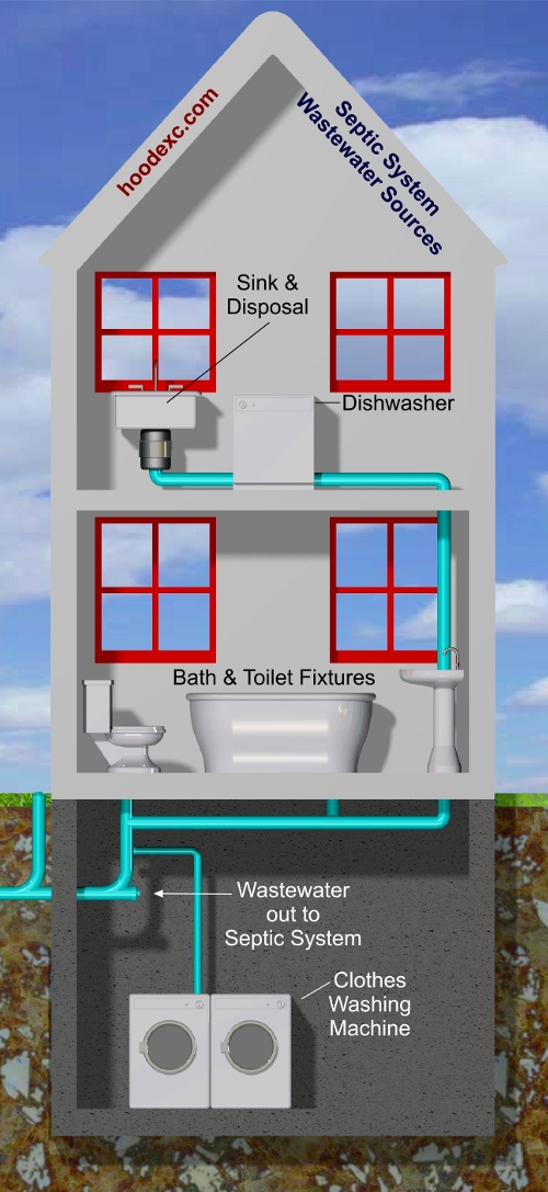 Septic System - House Section-View - Wastewater Sources - Appliances & Drains