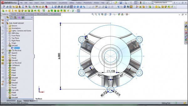 3D CAD Modeling - SolidWorks - High Performance Engine Part - Fuel Pump Mount - 1
