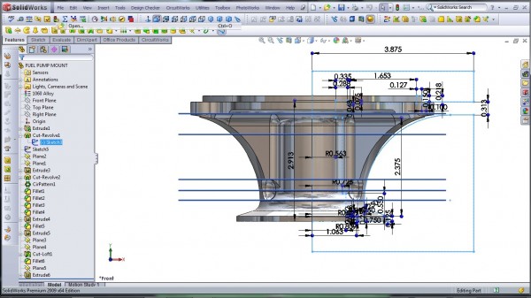 3D CAD Modeling - SolidWorks - High Performance Engine Part - Fuel Pump Mount - 3