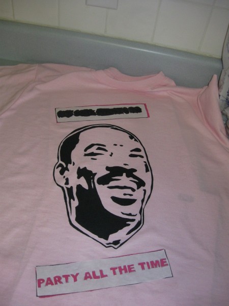 Painting the lettering - freezer paper iron-on the stencil outline - Eddie Murphy T-shirt