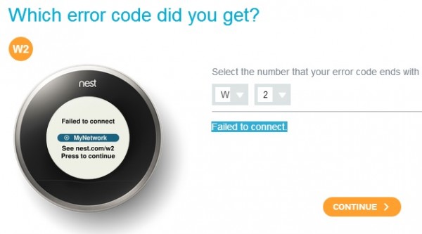 Nest Learning Thermostat wifi router fail to connect W2 error message