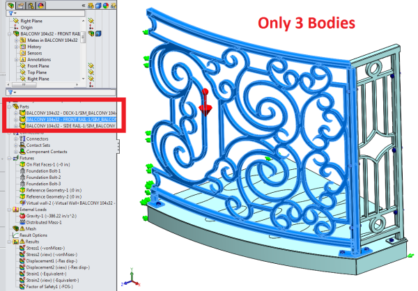 Curved Balcony SolidWorks Simulation Parts Models Setup