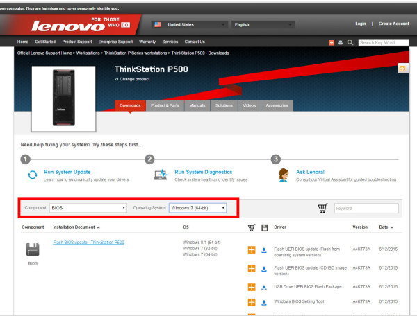 Finding Lenovo ThinkStation BIOS updates