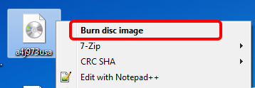 Right-Click ISO file - Burn Disc Image