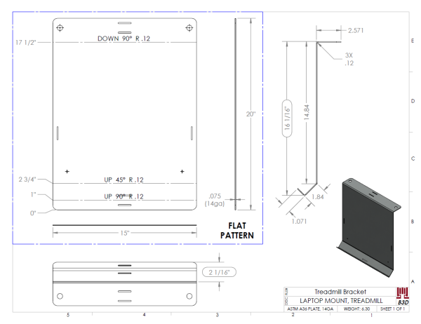 Treadmill Laptop Bracket design - Bend Print and Flat Pattern