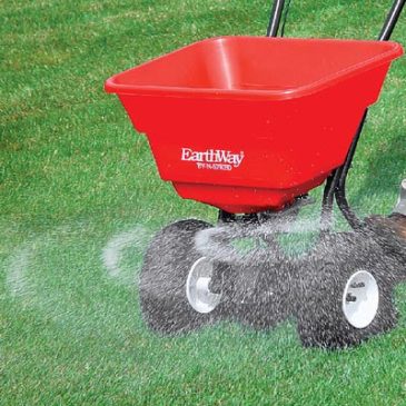 Use a "Broadcast Lawn Spreader" for grass seed, lime, fertilizer, and "weed & feed" granules