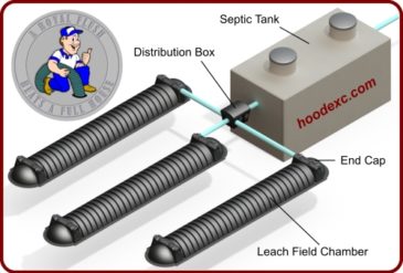 Septic System Diagram Graphic - Tank, Distribution-Box, & Leach Field