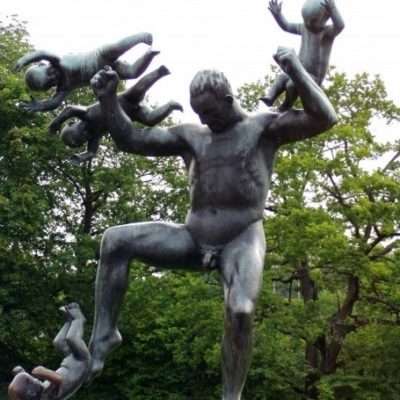 Just a Statue of a Man Fighting Babies