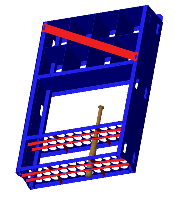 Little League Dugout Baseball Bat and Helmet Rack - New Parts In Red - shaded view