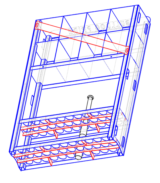 Little League Dugout Baseball Bat and Helmet Rack - New Parts In Red - wireframe view