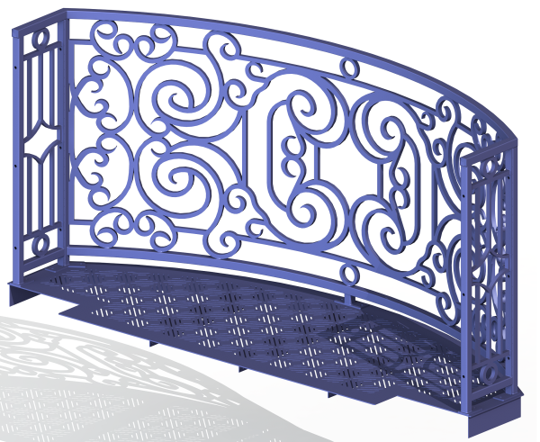 Balcony Render 1 - Curved Wrought Iron Look with Grate Deck - Purple, View From Behind