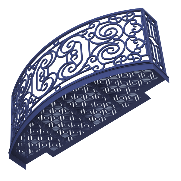 Balcony Render 2 - Curved Wrought Iron Look with Grate Deck - Purple, View From Below