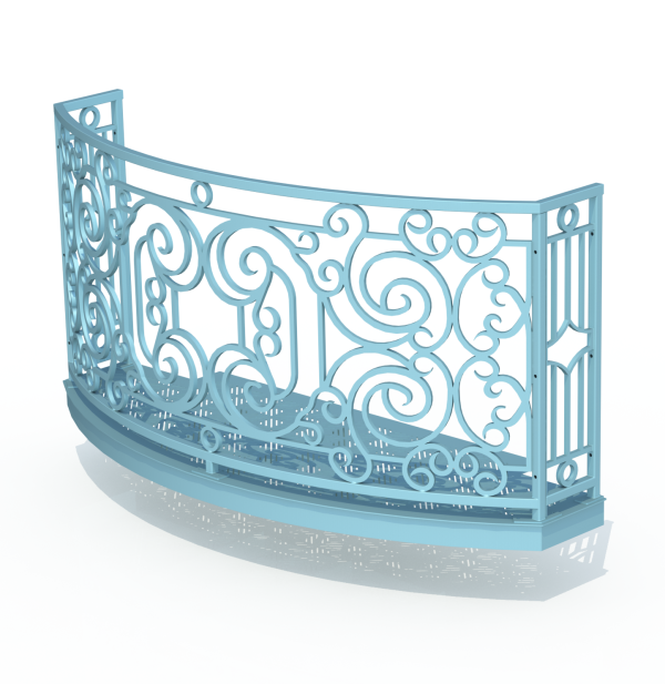 Balcony Render 3 - Curved Wrought Iron Look with Grate Deck - Light Blue, Noon Shadow