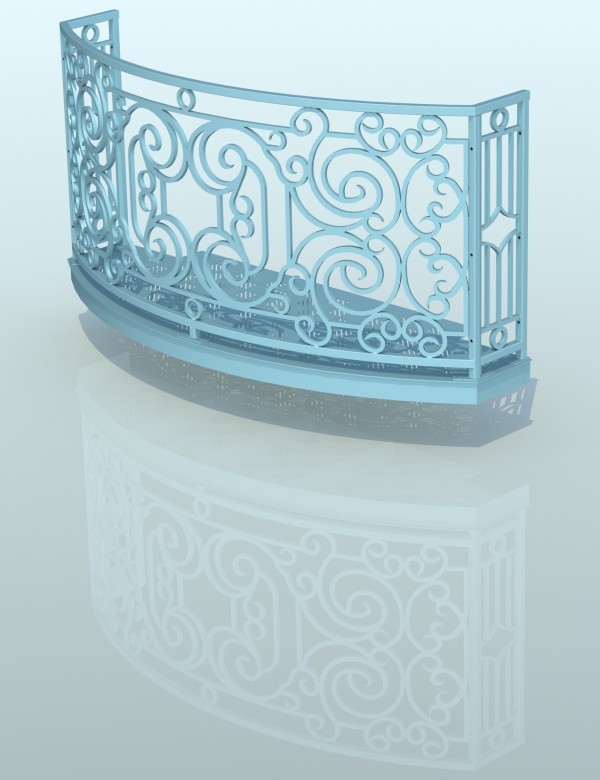 Balcony Render 4 - Curved Wrought Iron Look with Grate Deck - Light Blue, Shadow, Reflection