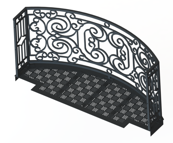 Balcony Render 8 - Curved Wrought Iron Look with Grate Deck - Gray, View From Behind