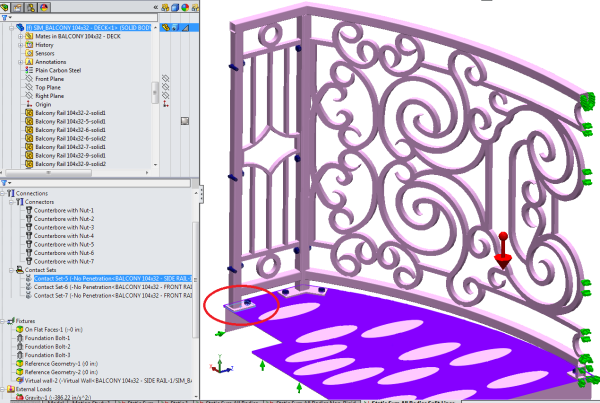 Curved Balcony SolidWorks Simulation Contact Set 1 - No Penetration