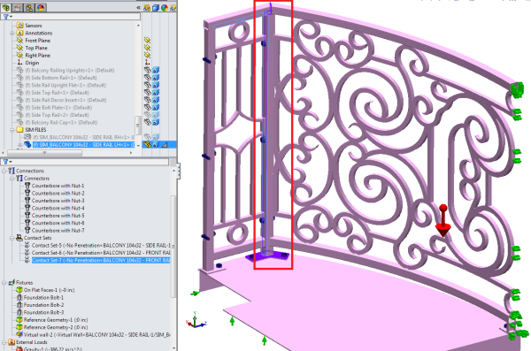 Curved Balcony SolidWorks Simulation Contact Set 3 - No Penetration