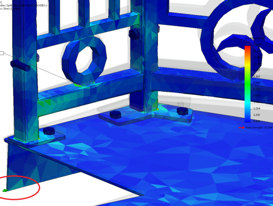 Curved Balcony SolidWorks Simulation NO PENETRATION Stress Plot - Von Mises 3D