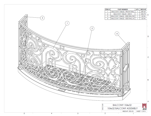Curved balcony fabrication layout print 1