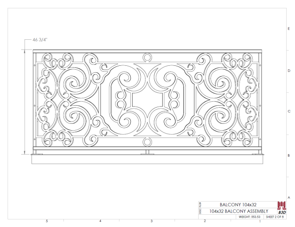 Curved balcony fabrication layout print 2