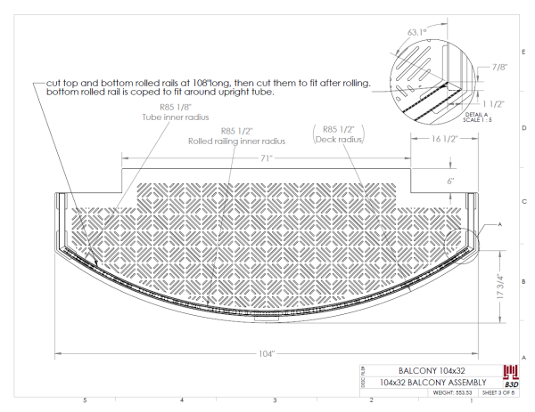 Curved balcony fabrication layout print 3