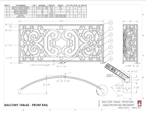 Curved balcony fabrication layout print 6