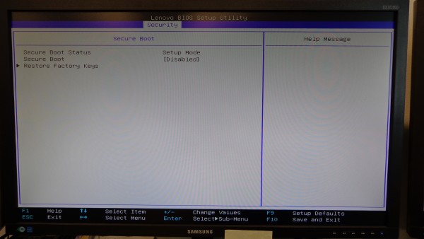 Fixing Lenovo ThinkStation M-2 Boot Disc 11 - BIOS Secure Boot screen