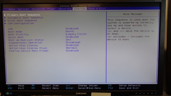 Fixing Lenovo ThinkStation M-2 Boot Disc 12 - BIOS Startup tab screen