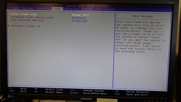 Fixing Lenovo ThinkStation M-2 Boot Disc 9 - BIOS Power tab screen