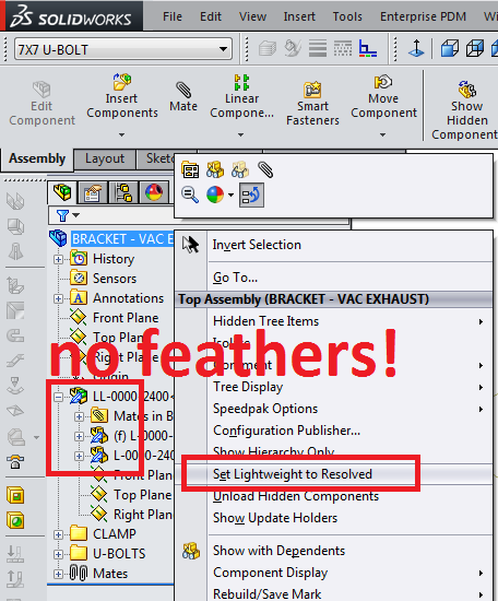 Set SolidWorks files to Resolved to get Metadata changes to update