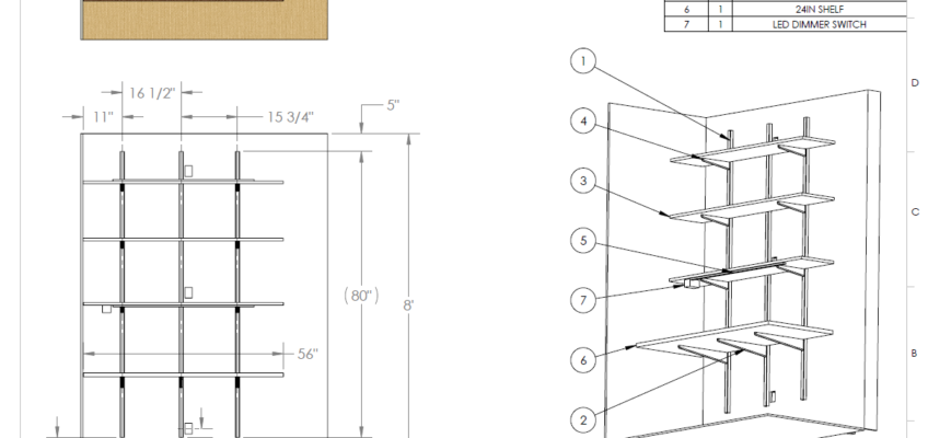 CAD - shelf bracket workstation dimensions and shopping list BOM