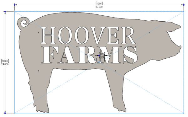 FARM SIGNS - PIG 40 X 24in - STEEL - HOG LOGO 1