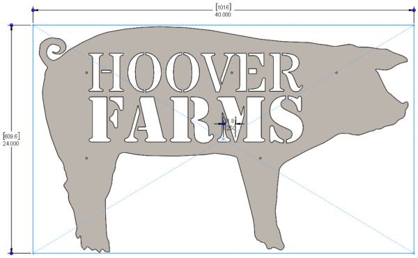 FARM SIGNS - PIG 40 X 24in - STEEL - HOG LOGO 2