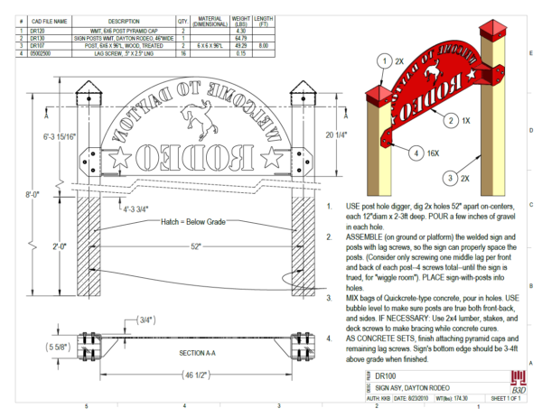 PRINT-DR100 DAYTON RODEO SIGN ASY INSTALLATION INSTRUCTION, BOM