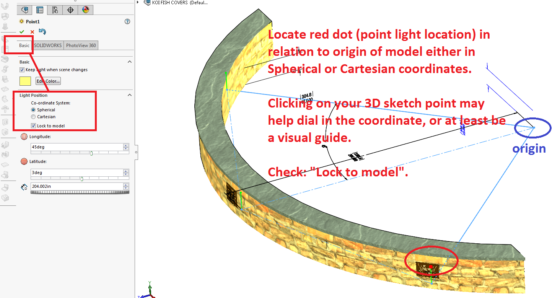 SOLIDWORKS PHOTOVIEW PV360 - LOCATE POINT LIGHT VIA COORDINATES FROM ORIGIN