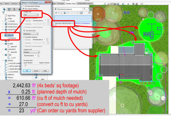 Landscaping Plan in CAD - calculating mulch cubic yards to order