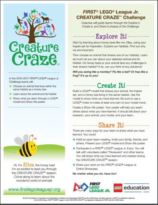 LEGO LEAGUE JR 2016 - CREATURE CRAZE HONEY BEE DOCUMENT