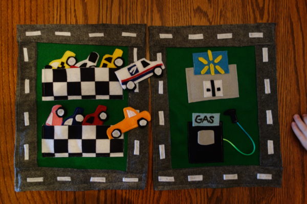 Cloth "Quiet Book" Pages, from Holly's latest hand-made children's activity books - Max Loves Cars, Wal-Mart and Mail Delivery