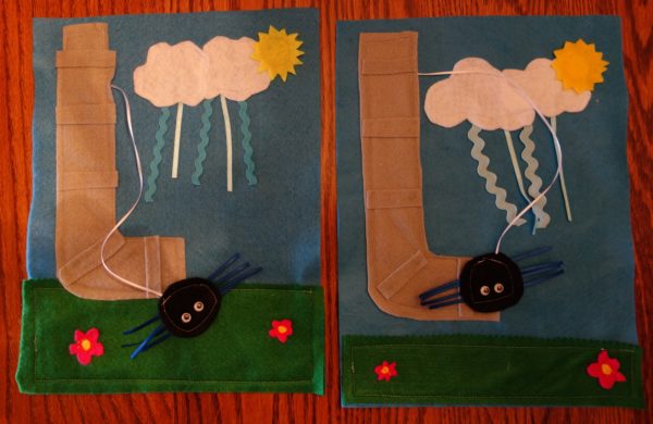 Cloth "Quiet Book" Pages, from Holly's latest hand-made children's activity books - Let's sing the Itsy Bitsy Spider song