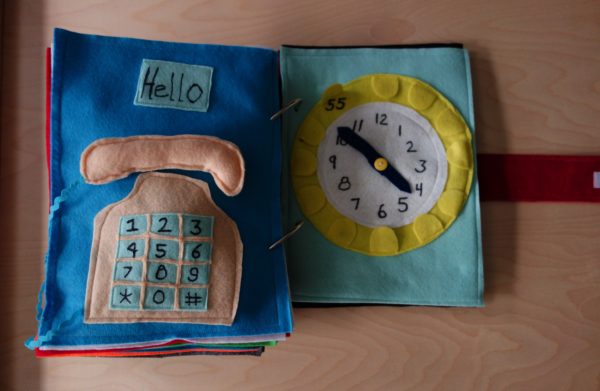 Finished Felt Quiet Books 3a - Let's learn our Phone Number and how the Clock Works