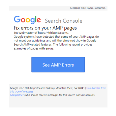 GOOGLE SEARCH CONSOLE - AMP Error Validation Email
