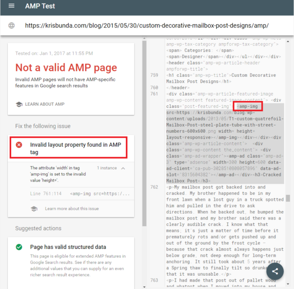 GOOGLE SEARCH CONSOLE - AMP Page with Not Valid Structured Data