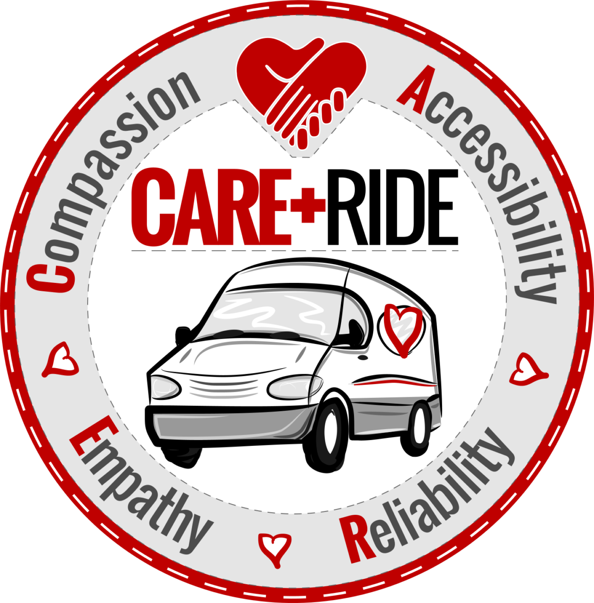 CARE RIDE LOGO - ROUND PATCH GRAY-WHITE 1450px