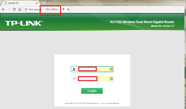 WIFI ROUTER - Login screen and local IP address