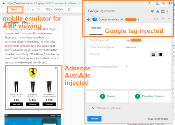 AMP for WordPress plugin with Adsense AutoAds and valid Google Tags displaying