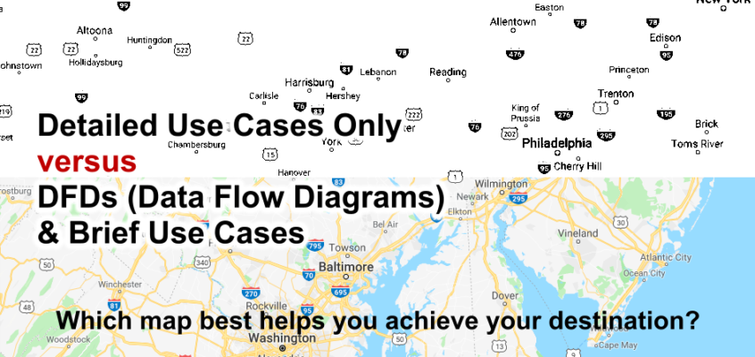 Map Analogy - DFD Data Flow Diagram vs Detailed Use Cases Only