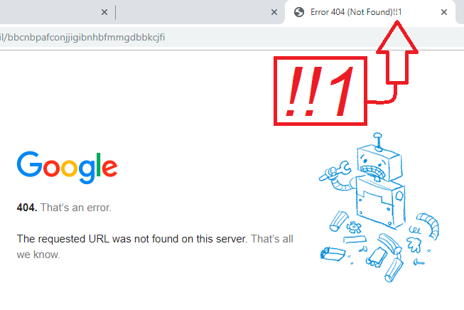 Google's 404 error page does the old meme too!!!!!!11111one11one!