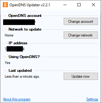 opendns updater says not using